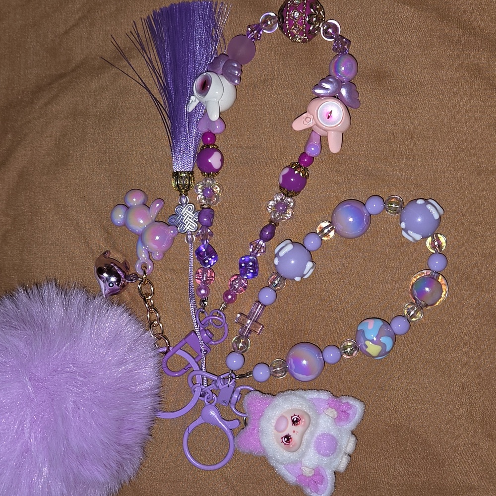 Hand Crafted Anime Grumpy Baby Bunny Purple Dangler/Keychain